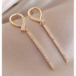 Gold Tone‎ Long Drop Earrings With Rhinestone Detailing For Women
